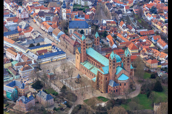 Cathedral to Speyer in winter from the east in Speyer in the state Rhineland-Palatinate, Germany
