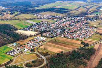 Aerial view of View of the town from the northeast in Hanhofen in the state Rhineland-Palatinate, Germany