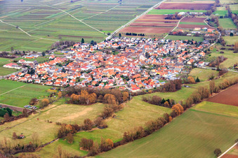 Aerial view of Village view from the west in Venningen in the state Rhineland-Palatinate, Germany