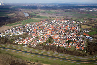 Aerial view of District Rußheim in Dettenheim in the state Baden-Wuerttemberg, Germany