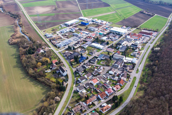 Aerial view of Gewerbering commercial area in the district Rußheim in Dettenheim in the state Baden-Wuerttemberg, Germany
