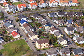Aerial view of Lilac Path, Violet Path in the district Rußheim in Dettenheim in the state Baden-Wuerttemberg, Germany