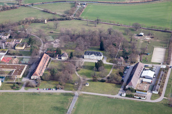 Aerial view of Buildings of the Youth Home Jugendeinrichtung Schloss Stutensee GgmbH in Stutensee in the state Baden-Wurttemberg, Germany