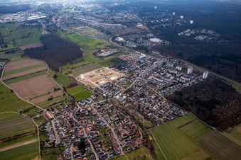 Aerial view of District Büchig in Stutensee in the state Baden-Wuerttemberg, Germany