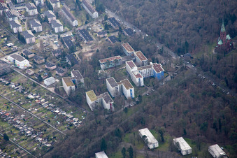 District Oststadt in Karlsruhe in the state Baden-Wuerttemberg, Germany seen from above