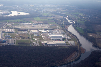 Oberwald industrial area from the northeast in Wörth am Rhein in the state Rhineland-Palatinate, Germany