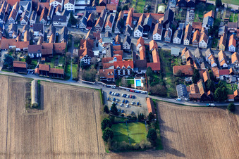 Parking and tennis court of the Hotel Restaurant Krone in the district Hayna in Herxheim bei Landau in the state Rhineland-Palatinate, Germany
