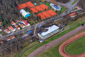 Aerial view of Speedway and grandstand of the Herxheim Motorsport Association in Herxheim bei Landau in the state Rhineland-Palatinate, Germany