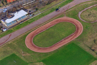 Aerial photograpy of Speedway and grandstand of the Herxheim Motorsport Association in Herxheim bei Landau in the state Rhineland-Palatinate, Germany