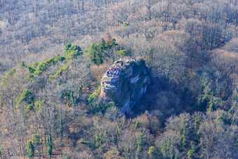 Aerial view of Neukastel Castle Ruins in Leinsweiler in the state Rhineland-Palatinate, Germany