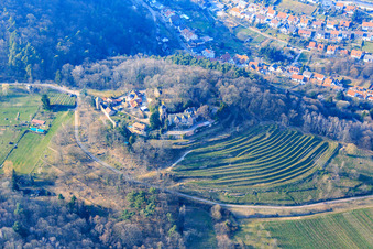 Aerial view of Kropsburg Castle in the district SaintMartin in Sankt Martin in the state Rhineland-Palatinate, Germany
