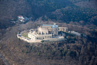 Hambach Castle in the district Diedesfeld in Neustadt an der Weinstraße in the state Rhineland-Palatinate, Germany from the plane