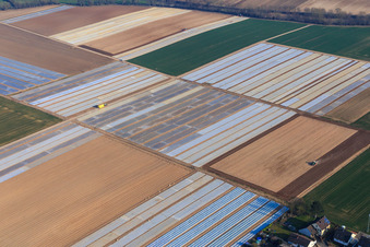 Aerial view of Fields under slides in Freisbach in the state Rhineland-Palatinate, Germany