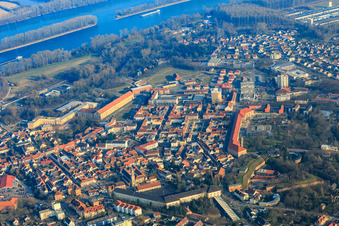 City center from the northwest in Germersheim in the state Rhineland-Palatinate, Germany