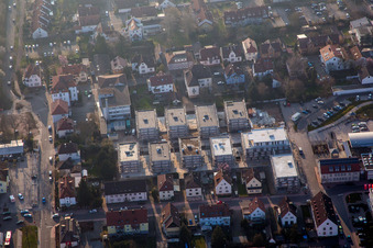 Construction site for City Quarters Building 'Im Stadtkern' in Kandel in the state Rhineland-Palatinate, Germany from above