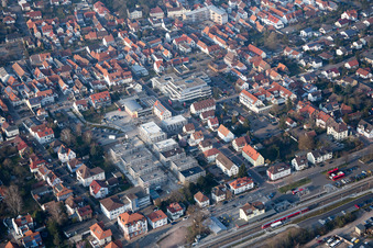 Construction site for City Quarters Building 'Im Stadtkern' in Kandel in the state Rhineland-Palatinate, Germany out of the air