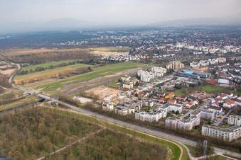 Aerial view of Rheinauer Ring in the district Rheinau in Rastatt in the state Baden-Wuerttemberg, Germany