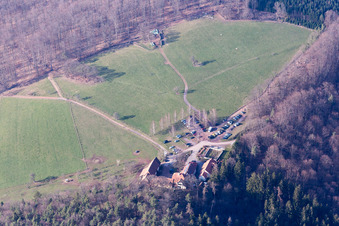 Gimbelhof in Wingen in the state Bas-Rhin, France seen from above