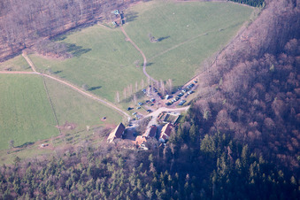 Gimbelhof in Wingen in the state Bas-Rhin, France from the plane