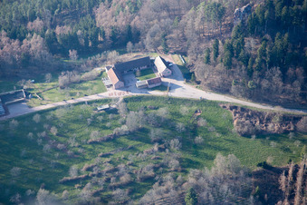 Gimbelhof in Wingen in the state Bas-Rhin, France viewn from the air