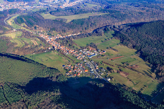 Aerial view of Village overview from the southwest in Rumbach in the state Rhineland-Palatinate, Germany