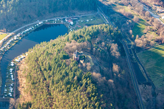 Ruins and vestiges of the former castle and fortress Burgruine Neudahn in Dahn in the state Rhineland-Palatinate
