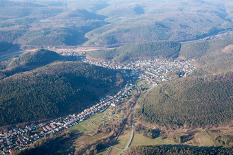 Hinterweidenthal in the state Rhineland-Palatinate, Germany from above