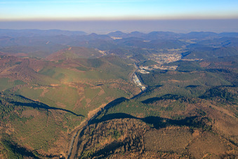 Industrial area Alte Bundesstraße in the Queichtal from the west in Hauenstein in the state Rhineland-Palatinate, Germany