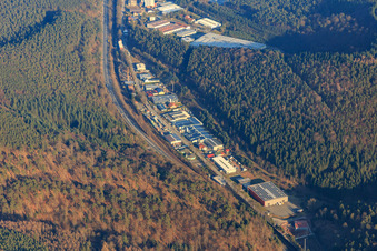 Industrial area Alte Bundesstraße in the Queichtal from the west in Hauenstein in the state Rhineland-Palatinate, Germany out of the air