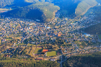 Overview of the shoe town from the north in Hauenstein in the state Rhineland-Palatinate, Germany