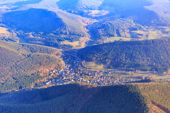 Aerial photograpy of Village in the Palatinate Forest from the north in Lug in the state Rhineland-Palatinate, Germany