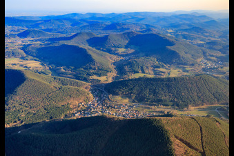 Oblique view of Village in the Palatinate Forest from the north in Lug in the state Rhineland-Palatinate, Germany
