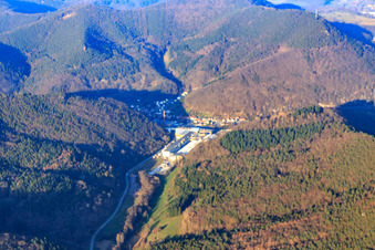 Aerial photograpy of Wasgausstraße industrial area with Buchmann GmbH and CHRIPA Paletten GmbH & Co. KG in the district Sarnstall in Annweiler am Trifels in the state Rhineland-Palatinate, Germany