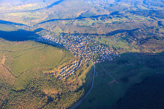 Aerial view of Village in the Palatinate Forest from the northwest in Wernersberg in the state Rhineland-Palatinate, Germany