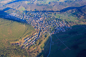 Oblique view of Village in the Palatinate Forest from the northwest in Wernersberg in the state Rhineland-Palatinate, Germany