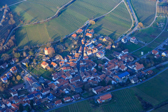 Aerial view of St. Martin's Church on Sonnenbergstr in Leinsweiler in the state Rhineland-Palatinate, Germany