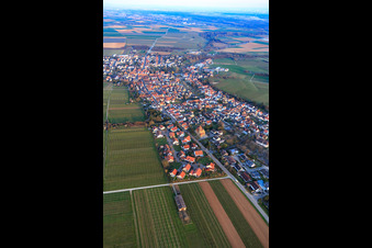 Aerial photograpy of Main Street from the West in Insheim in the state Rhineland-Palatinate, Germany