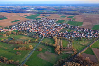 View of the town from the north in Steinweiler in the state Rhineland-Palatinate, Germany