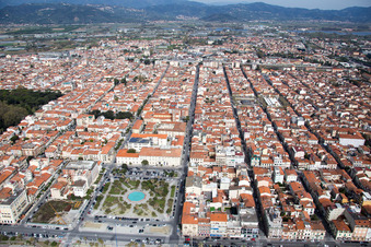 Viareggio in the state Lucca, Italy from the drone perspective