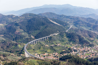 Routing and traffic lanes over the highway bridge in the motorway A 11 in Massarosa in Toskana, Italy
