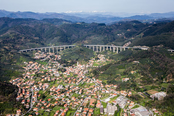 Aerial view of Suburban and outskirts residential areas in Massarosa in the state Lucca, Italy