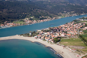 Marinella di Sarzana in the state Liguria, Italy seen from above