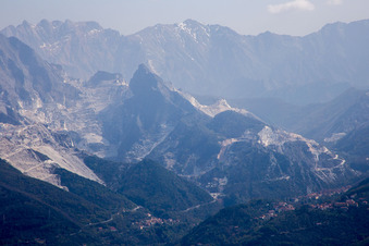 Carrara in the state Massa-Carrara, Italy from above