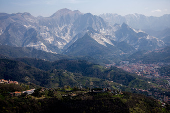 Carrara in the state Massa-Carrara, Italy seen from above