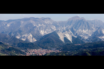 Panorama of the quarries for the extraction and mining of marble in Carrara in the state Massa-Carrara, Italy