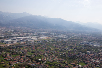 Drone recording of Avenza in the state Tuscany, Italy