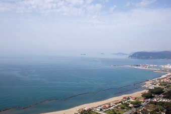 Drone recording of Avenza in the state Tuscany, Italy