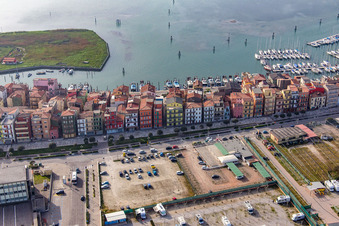 Chioggia in the state Metropolitanstadt Venedig, Italy seen from above