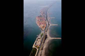 Aerial view of Settlement area in the district Pellestrina in Venedig in Venetien, Italy