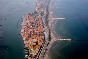 Oblique view of Settlement area in the district Pellestrina in Venedig in Venetien, Italy